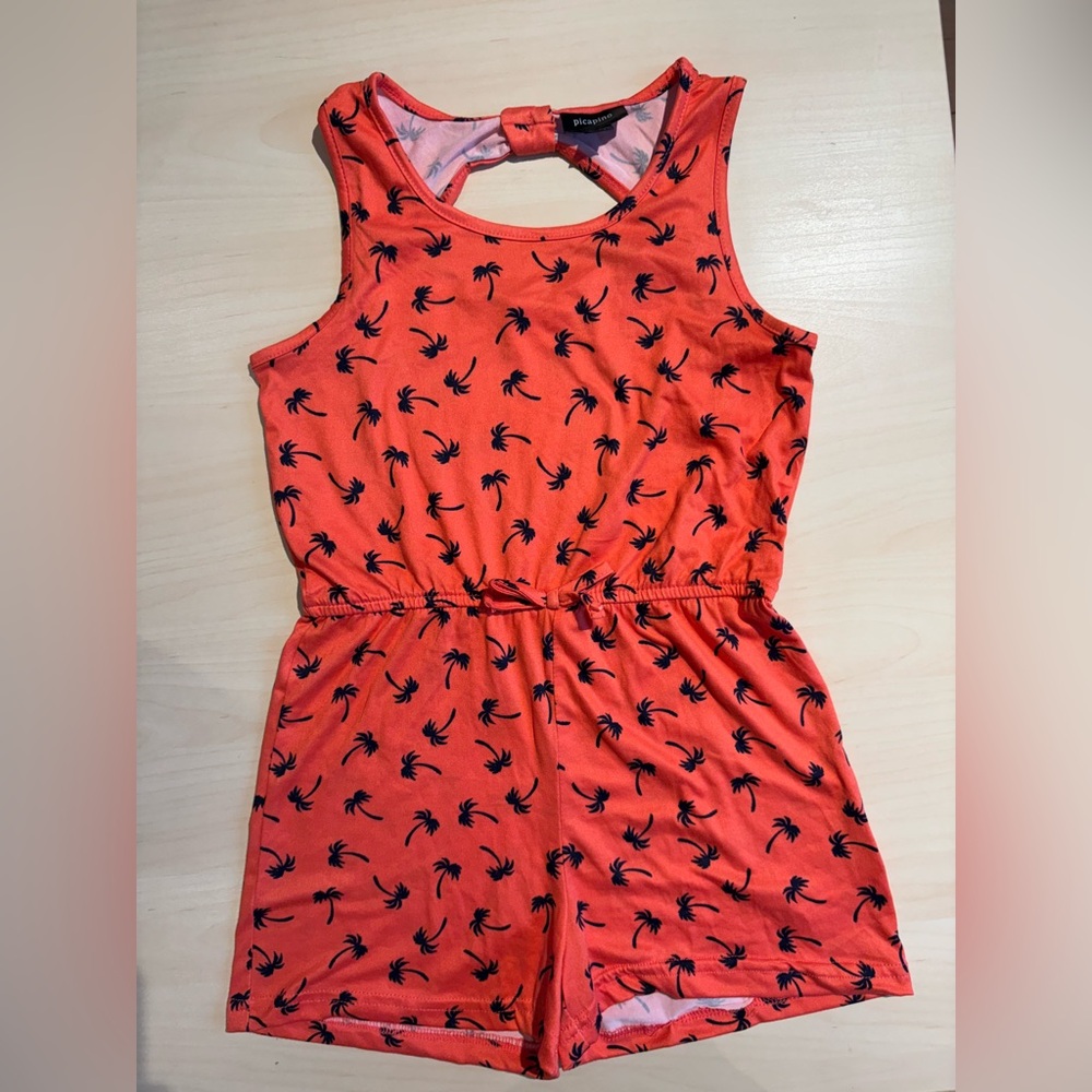 Picapino size 7 girls one-piece romper palm tree print